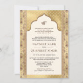 Cream Gold QR Code Anand Karaj Sikh Bruiloft Kaart (Voorkant)