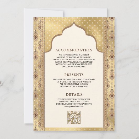 Cream Gold QR Code Anand Karaj Sikh Bruiloft Kaart (Achterkant)