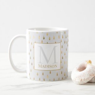 Cream Gold Raindrop Modern Trendy Monogram Koffiemok