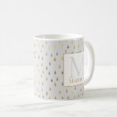 Cream Gold Raindrop Modern Trendy Monogram Koffiemok (Voorkant rechts)
