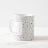 Cream Gold Raindrop Modern Trendy Monogram Koffiemok (Voorkant links)