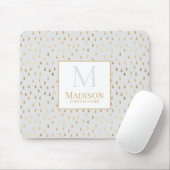 Cream Gold Raindrop Modern Trendy Monogram Muismat (Met muis)