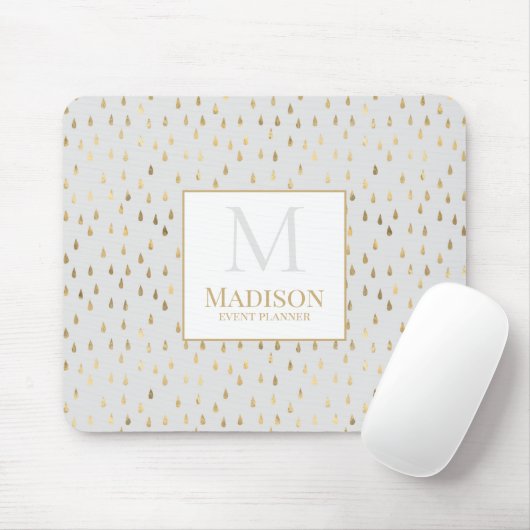 Cream Gold Raindrop Modern Trendy Monogram Muismat (Met muis)