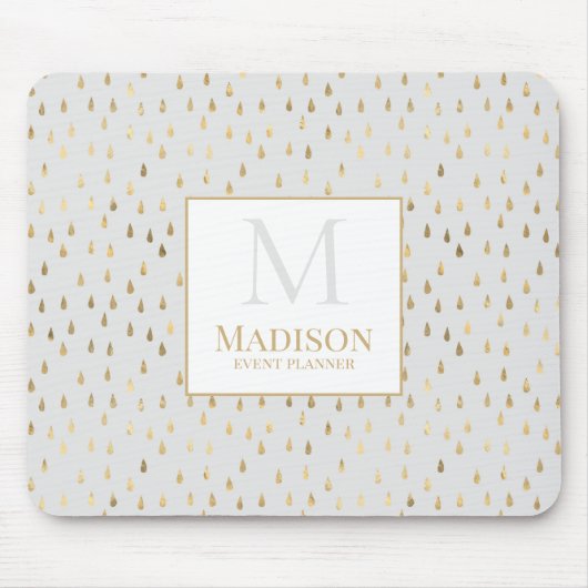 Cream Gold Raindrop Modern Trendy Monogram Muismat (Voorkant)