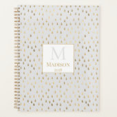 Cream Gold Raindrop Modern Trendy Monogram Planner (Voorkant)