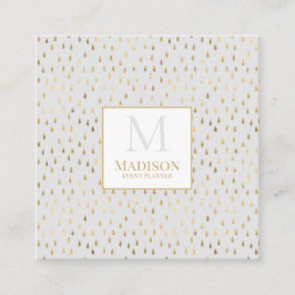 Cream Gold Raindrop Modern Trendy Monogram Vierkante Visitekaartje