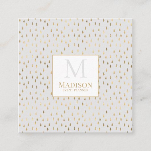 Cream Gold Raindrop Modern Trendy Monogram Vierkante Visitekaartje (Voorkant)