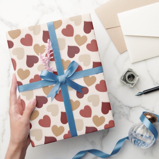 Cream Gold Red Hearts Love Cadeaupapier (Geschenken)