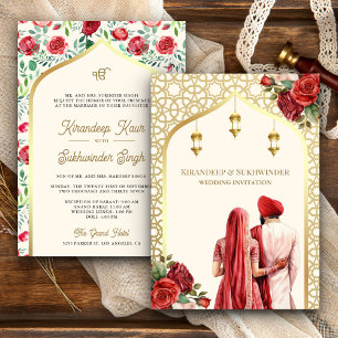 Cream Gold Rode Rozen Anand Karaj Sikh Huwelijk Kaart