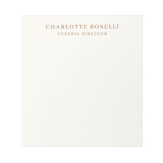 Cream Gold Serif Lettertype Professionele Naam Pos Notitieblok (Voorkant)