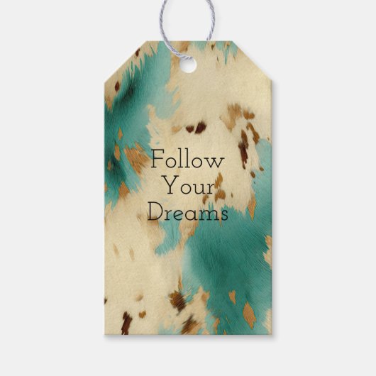 Cream Gold Turquoise Koeienhuid Animal Cadeaulabel (Voorkant)