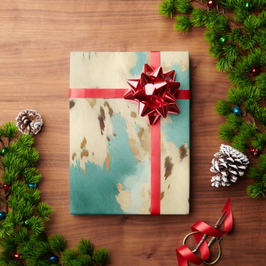 Cream Gold Turquoise Koeienhuid Animal Cadeaupapier (Feestdagen Geschenken)