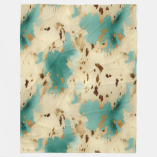 Cream Gold Turquoise Koeienhuid Animal Fleece Deken