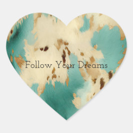 Cream Gold Turquoise Koeienhuid Animal Hart Sticker