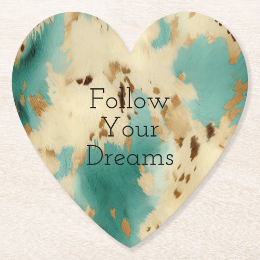 Cream Gold Turquoise Koeienhuid Animal Kartonnen Onderzetters (Voorkant)