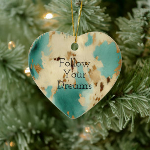 Cream Gold Turquoise Koeienhuid Animal Keramisch Ornament