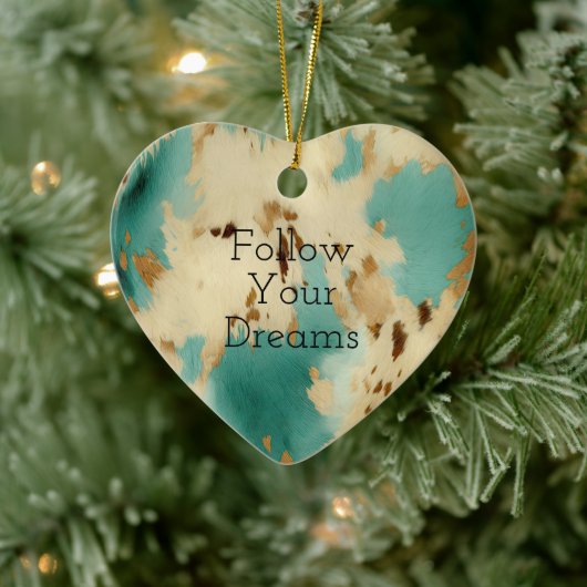 Cream Gold Turquoise Koeienhuid Animal Keramisch Ornament (Boom)