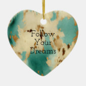 Cream Gold Turquoise Koeienhuid Animal Keramisch Ornament (Voorkant)