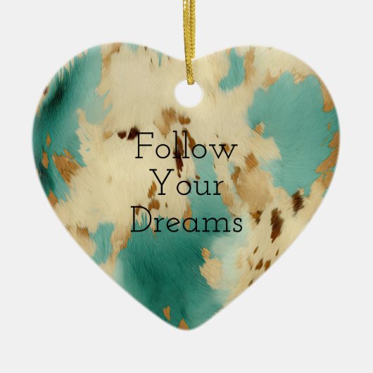 Cream Gold Turquoise Koeienhuid Animal Keramisch Ornament (Voorkant)