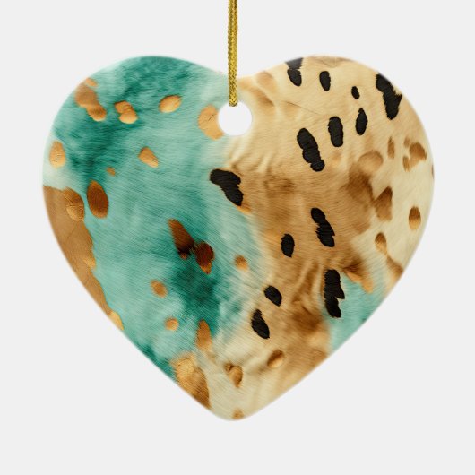 Cream Gold Turquoise Koeienhuid Animal Keramisch Ornament (Achterkant)