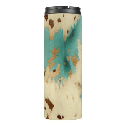 Cream Gold Turquoise Koeienhuid Animal Thermosbeker (Achterkant)