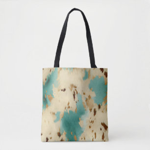 Cream Gold Turquoise Koeienhuid Animal Tote Bag