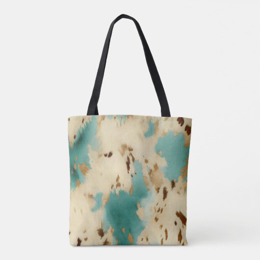 Cream Gold Turquoise Koeienhuid Animal Tote Bag (Achterkant)