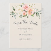 Cream Gold Waterverf Romantic Floral Wedding Save The Date (Voorkant)