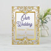 Cream & Gold Wedding Canvas Print – Ornate Frame W Kaart (Staand voorkant)