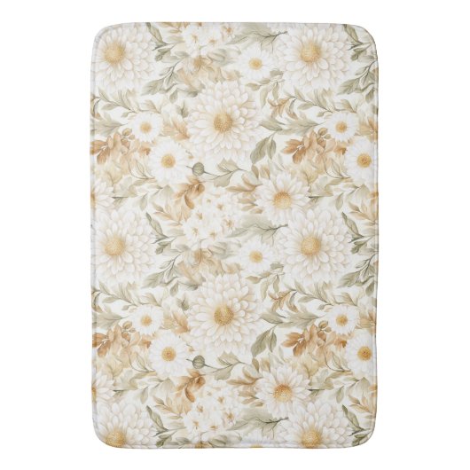 Cream Gold White Country Flowers Badmat (Voorkant Verticaal)