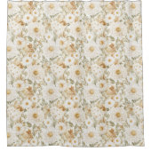Cream Gold White Country Flowers Douchegordijn (Voorkant)