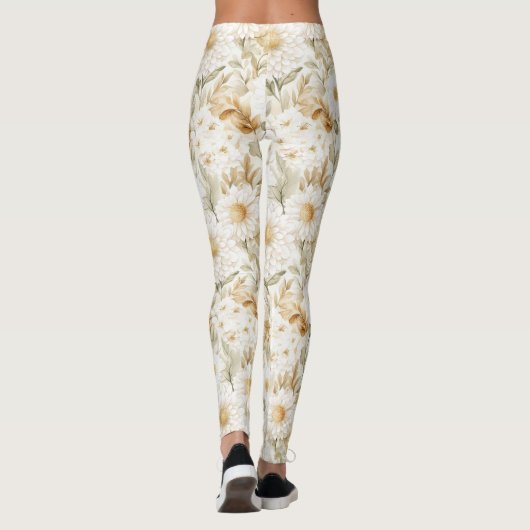 Cream Gold White Country Flowers Leggings (Achterkant)