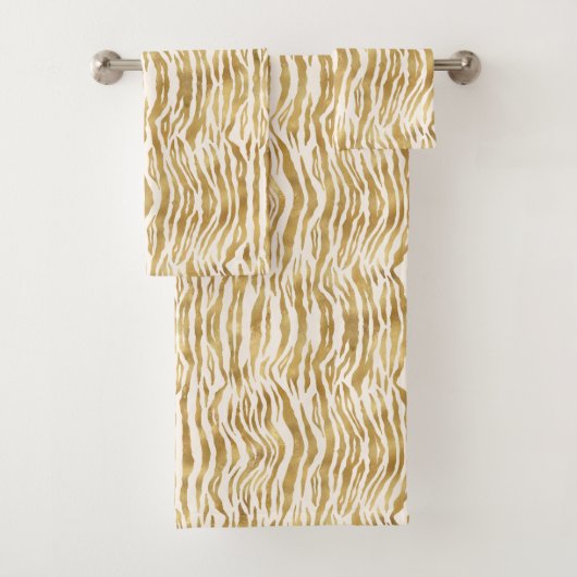  Cream Gold Zebra afdrukken Bad Handdoek (Insitu)