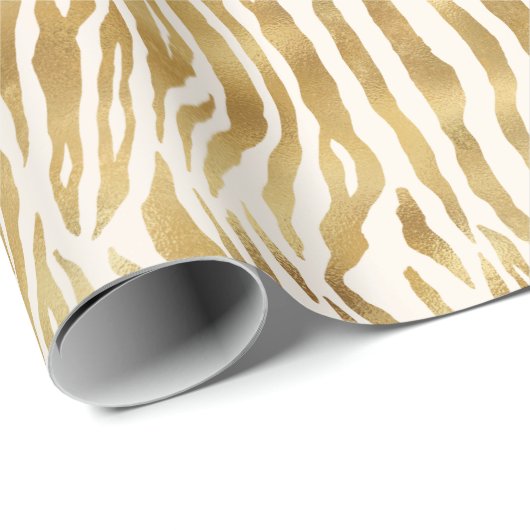 Cream Gold Zebra afdrukken Cadeaupapier (Rol Hoek)