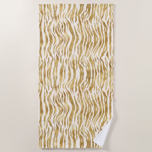 Cream Gold Zebra afdrukken Strandlaken (Voorkant)