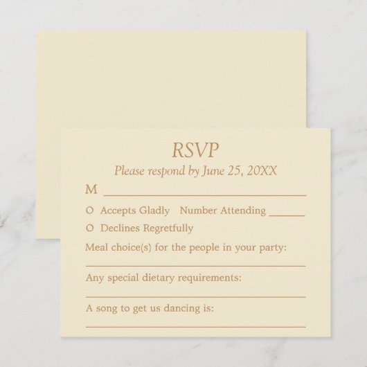Cream Golden Beige Guest Choices Bruiloft RSVP Kaa (Voorkant / Achterkant)