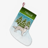 Cream Golden Retriever Blue Christmas Custom Name Kleine Kerstsok (Voorkant (Hangend))