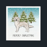 Cream Golden Retriever Blue Winter Christmas Servet<br><div class="desc">Destei's originele cartoon illustratie van een schattige Engelse crème vachtkleur Golden Retriever rashond. De hond wordt geplaatst in een winterscène met drie groene sparren en vallende sneeuw. De achtergrond is een blauw tot wit verloop, waardoor het ontwerp er die koude winterdag uitziet. Er is ook een gepersonaliseerd tekstgebied dat nu...</div>