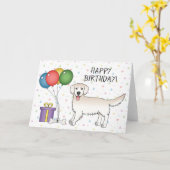 Cream Golden Retriever Cartoon Dog Happy Birthday Kaart (Gele Bloem)