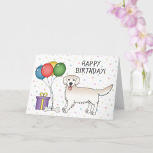 Cream Golden Retriever Cartoon Dog Happy Birthday Kaart