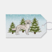 Cream Golden Retriever Dog Blue Snowy Christmas Cadeaulabel (Voorkant (Horizontaal))