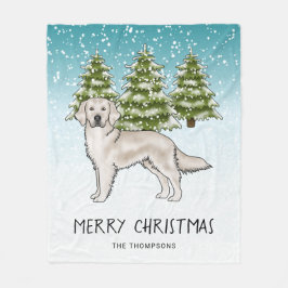 Cream Golden Retriever Dog Blue Snowy Christmas Fleece Deken