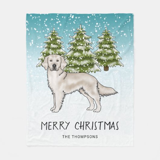 Cream Golden Retriever Dog Blue Snowy Christmas Fleece Deken (Voorkant)