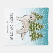 Cream Golden Retriever Dog Blue Snowy Christmas Fleece Deken (Voorkant (Horizontaal))