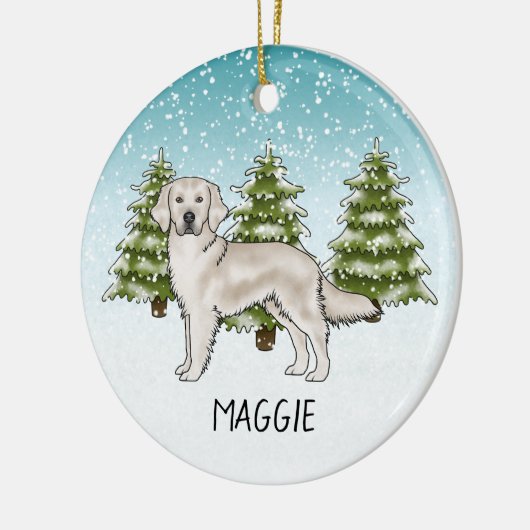 Cream Golden Retriever Dog Custom Naam Kerst Keramisch Ornament (Links)