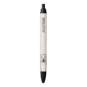 Cream Golden Retriever Dog Head Aangepaste naam Zwarte Inkt Pen