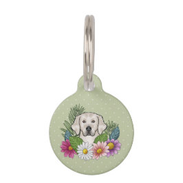 Cream Golden Retriever Dog Kleurrijke Bloemen Groe Huisdierpenning