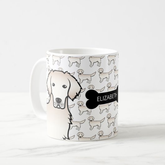 Cream Golden Retriever Dog met hond-bot en naam Koffiemok (Voorkant links)