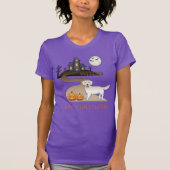 Cream Golden Retriever en Halloween Haunted House T-shirt (Voorkant)