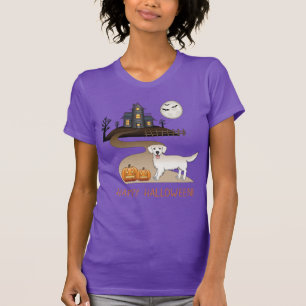 Cream Golden Retriever en Halloween Haunted House T-shirt
